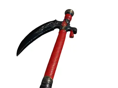 Fantasy War Scythe with Red Wrapping Low-poly 3D model