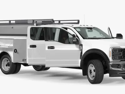 White Ford Super Duty F550 with Service Body Rigged 3D model