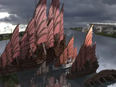 Emperors Asian Red Fin sailed Ship collection 3D model