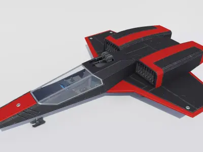 Sci-Fi Space Fighter Jet with Interior Cockpit Low-poly 3D model