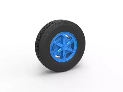Front 6 spoke wheel of old school truck Scale 1 to 25 3D print model