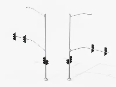 Traffic Light Pole Assembly - Multi-Signal with Street Light 3D model