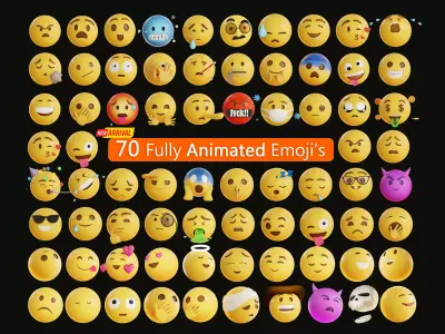 70 fully Animated Smiley Emojis Collection Low-poly 3D model