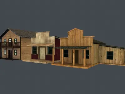 Western Styled Building Low Poly Game Ready Models - Set of 3 Free low-poly 3D model