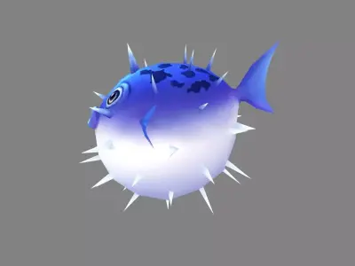 Cartoon blue pufferfish Low-poly 3D model