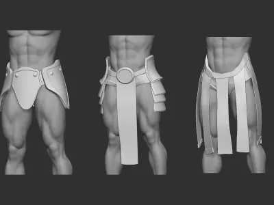 20 Low-poly medieval fantasy waist armor base mesh IMM brush 3D model