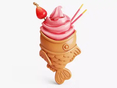 Strawberry Taiyaki Ice Cream Stylized 3D model