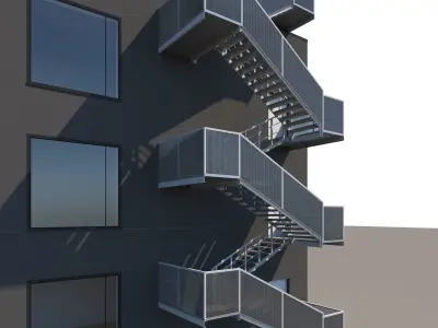 Metal stair with fencing 3D model