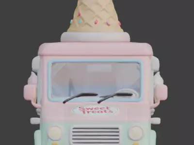 Stylized 3D Pastel Ice Cream Truck Model Low-poly 3D model