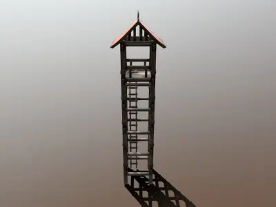 Asian Medieval Watchtower Low-poly 3D model