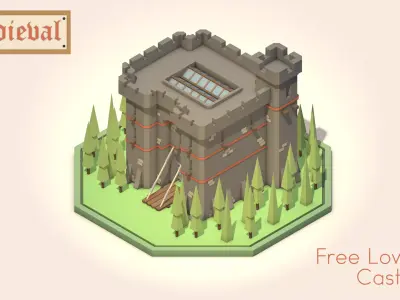 Free Low Poly Medieval Castle Scene Free low-poly 3D model