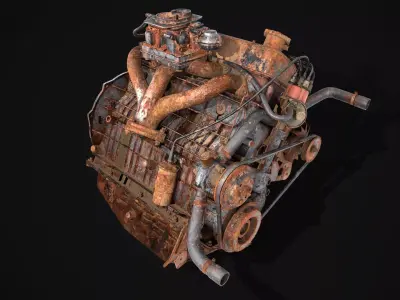 Old car engine block rusted Low-poly 3D model