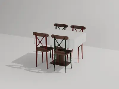 Wooden Tableset  Wooden Table Chair Tablecloth Free 3D model