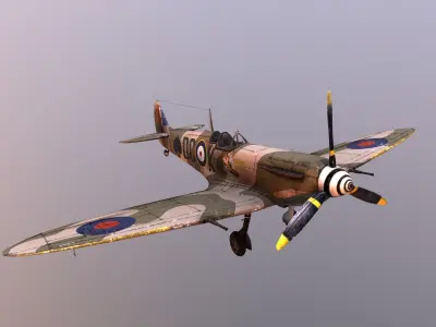 airplane fighter plane spitfire  Low-poly 3D model