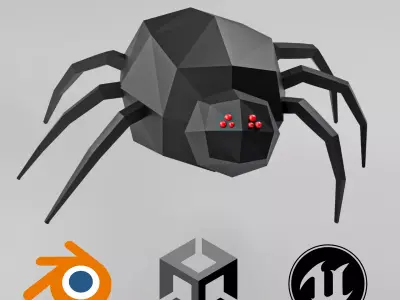 Low-Poly Rigged Spider - IK Rig Low-poly 3D model