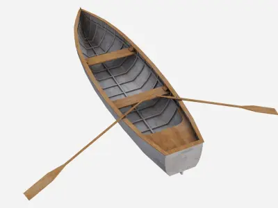 Rowboat wooden canoe Low-poly 3D model