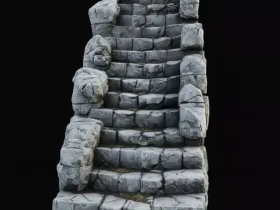 Stone Staircase 3D Ancient Rock Steps Fantasy Outdoor Scenes Low-poly 3D model