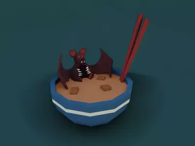 Stylized low poly bat soup Low-poly 3D model