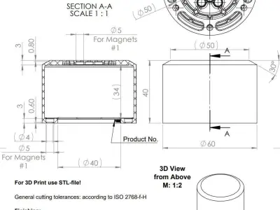 PEDESTAL TYPE-A D60 H40 F3x30deg 3D print model