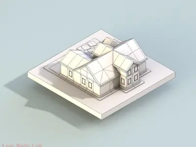 Cartoon City House Red Low-poly 3D model