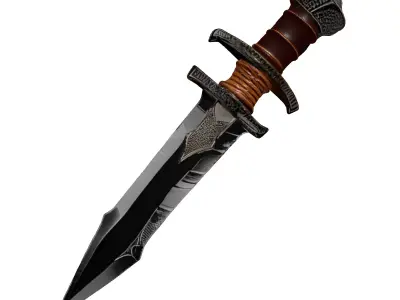 Cracked Obsidian Dagger with Leather Hilt 3D model