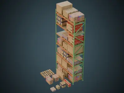 Cardboard Boxes Pallet And Shelf 2 Basic Low-poly 3D model