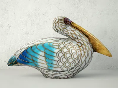 Cloisonne Pelican with Garnet Eyes 3D model