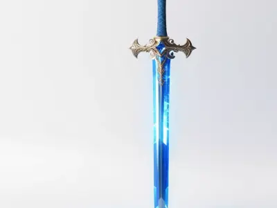 Glowing Magic Blue Crystal Sword 3D model