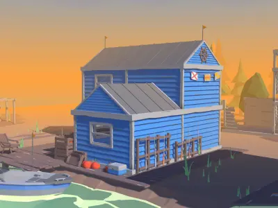 Poligonal Fisher Town Low-poly 3D model