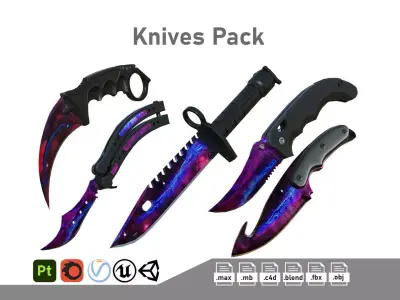 Military Knives Pack Low-poly 3D model
