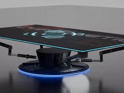 Cybernetic Futuristic Conference Table with Robotic Arms  Low-poly 3D model