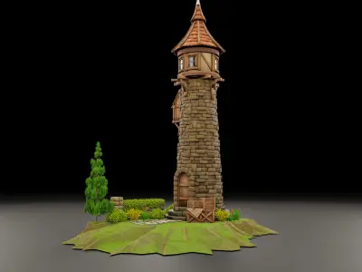 STYLIZED MEDIEVAL BUILDING 06 PRINT READY Low-poly 3D model