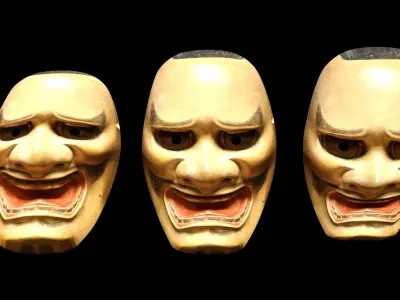 Japanese Mask Pack Noh Medieval Fantasy Edo Japan art wall decor Low-poly 3D model