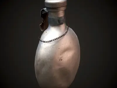 Vintage Military Water Flask - Low poly Game-ready PBR 3D Model Low-poly 3D model