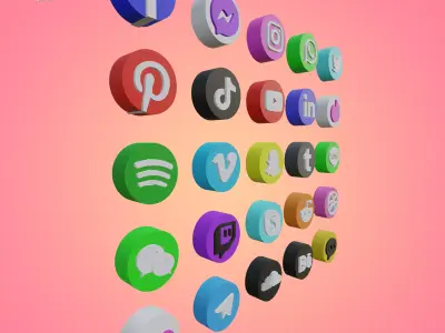 Social media icon GUI 02 Low-poly 3D model