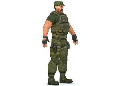 Military Soldier in Tactical Gear Combat Boots and Pistol  Low-poly 3D model