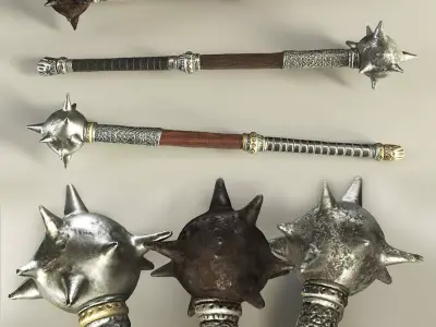 Morningstar sword with spikes Low-poly 3D model