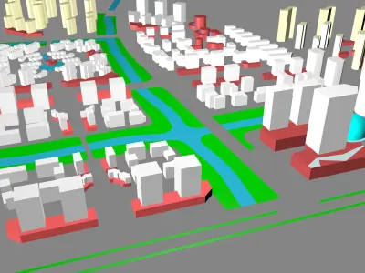 Urban highrise building ancillary building commercial industrial 3D model