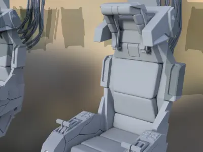 Lowpoly Sci-fi Cockpit-Twin Seat Cockpit Low-poly 3D model