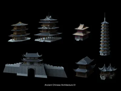 Collection of ancient buildings in Asia 