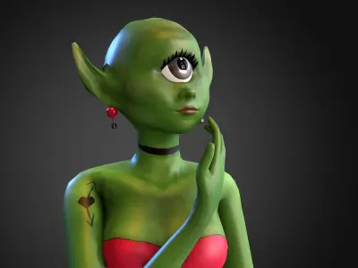 green alien girl rigged low poly Low-poly 3D model