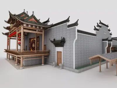 Chinese stage Low-poly 3D model
