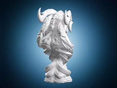 Ornate Horned Alien Bust Sculpture 3D print model