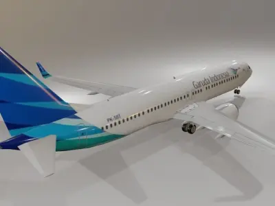 Garuda Indonesia Boeing 737-800 3D Model with cockpit Low-poly 3D model