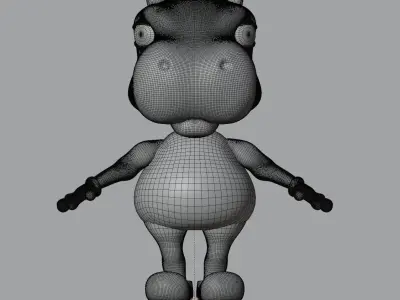 Cute cartoon rigged red hippo Free 3D model