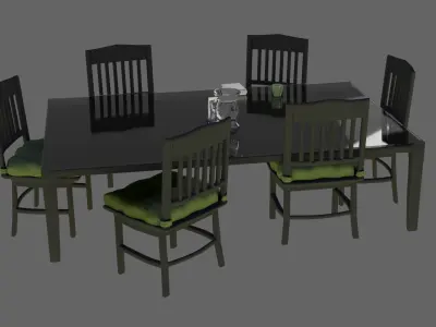 Dining Set checkered table and chairs Free 3D model