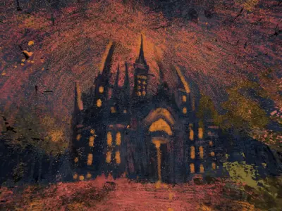 360 VR Panoramic Spooky Castle equirectangular handpainted Low-poly 3D model