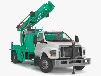 Truck-based Mobile Drill Rig Green Rigged 3D model