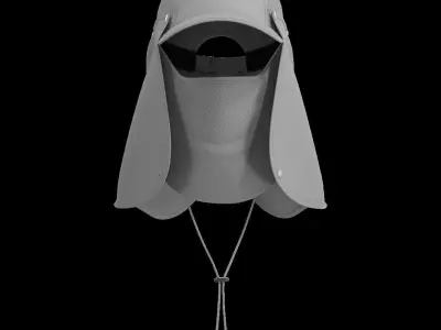 sun hat with face cover and neck flap 3D model