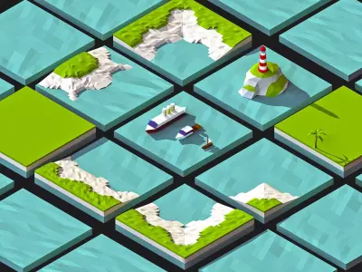 Modular Sea platforms 3d mode Low-poly pack Low-poly 3D model